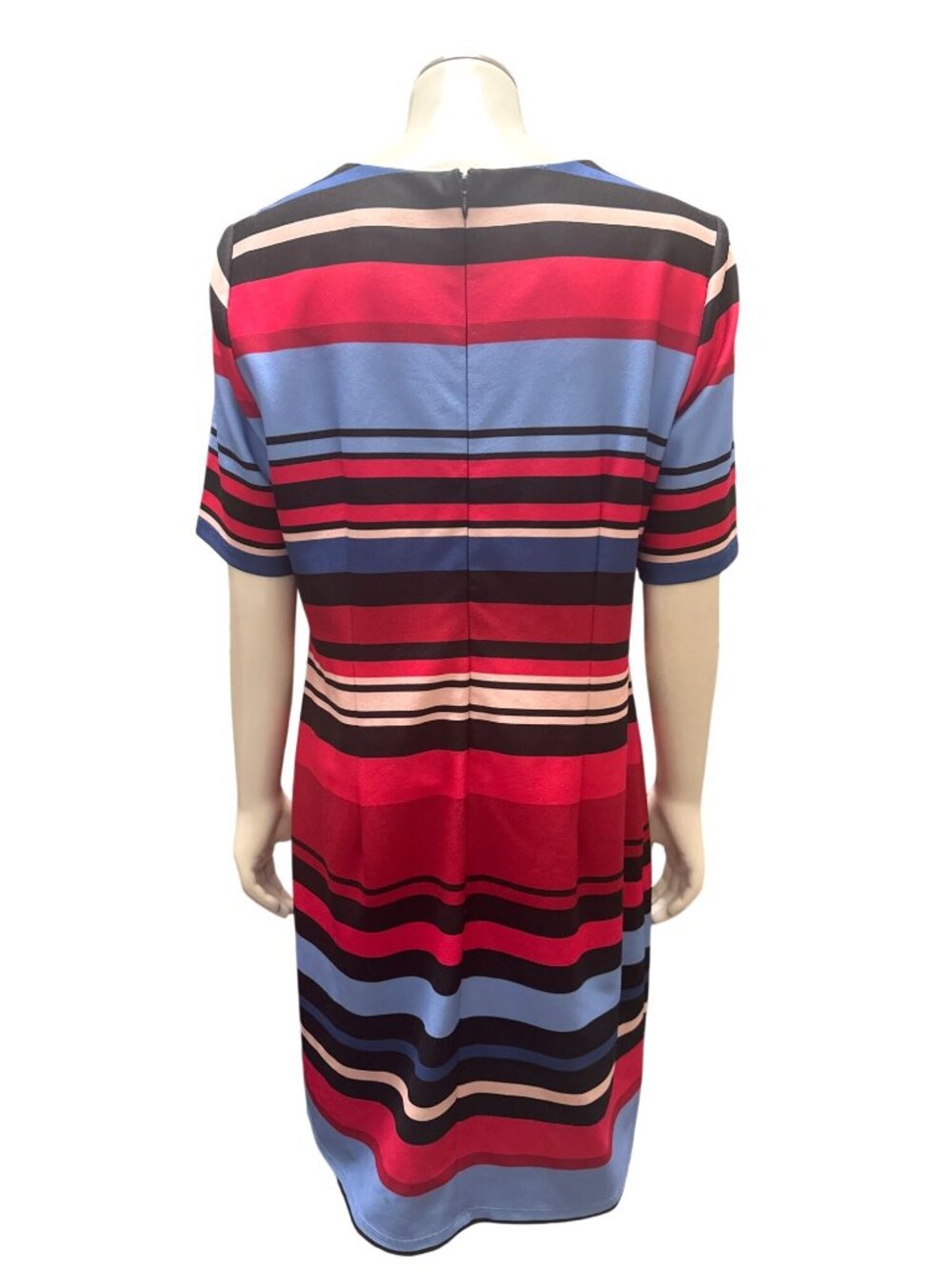 Leslie Fay Size 10 Multicolor Stripe Short Sleeve Shift Dress Mid Length Stretch - Picture 4 of 9